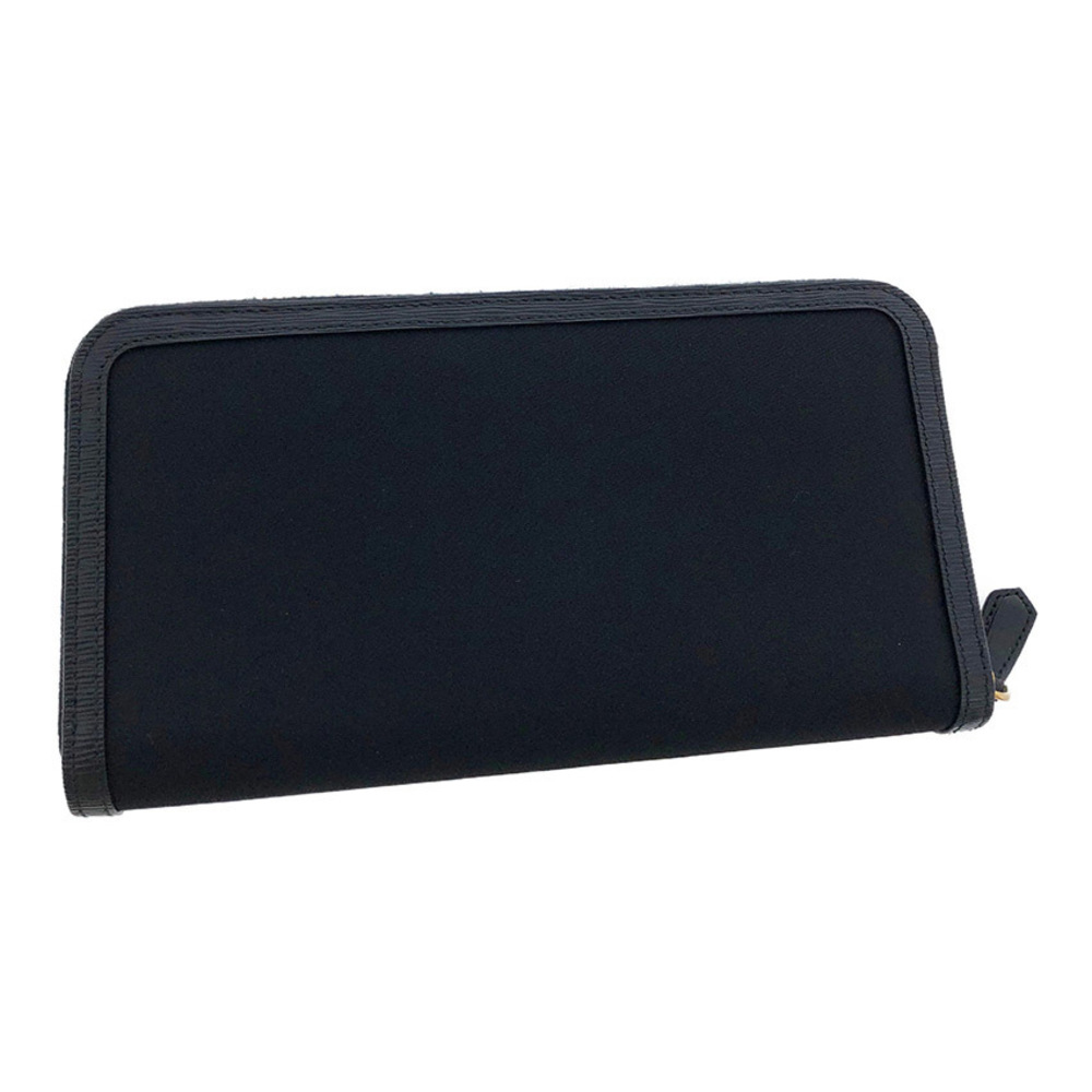 Prada Nylon Leather Long Wallet Round Zip Black Testo Vitello Around - Picture 1 of 6